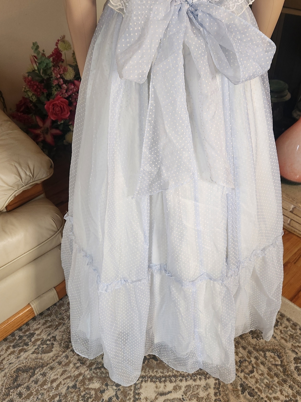 Vtg Gunne Sax Light Blue Dotted Swiss Prairie Maxi Dress | XS | Near Mint - Picture 9 of 12